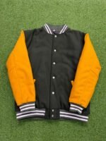 green and mustard varsity jacket