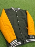 green and mustard varsity jacket