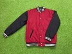 Red and black varsity jacket front view