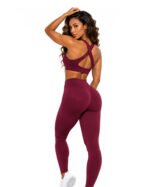 Wine Burgundy Women's Activewear set – Sports Bra & High-Waisted Leggings - Image 2