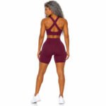 Wine Burgundy Women's Activewear set – Sports Bra & Short - Image 2