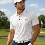 white printed golf polo shirt