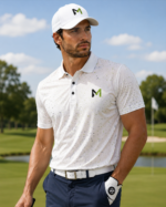 white printed golf polo shirt