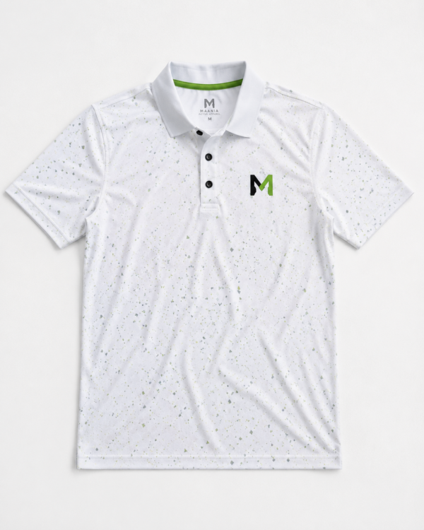 white printed golf polo shirt