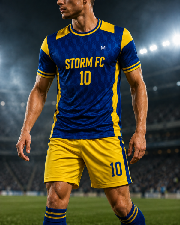 blue yellow soccer uniform