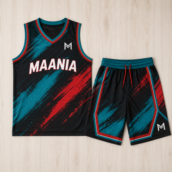 Custom Sublimated Basketball Uniform Black Teal Red