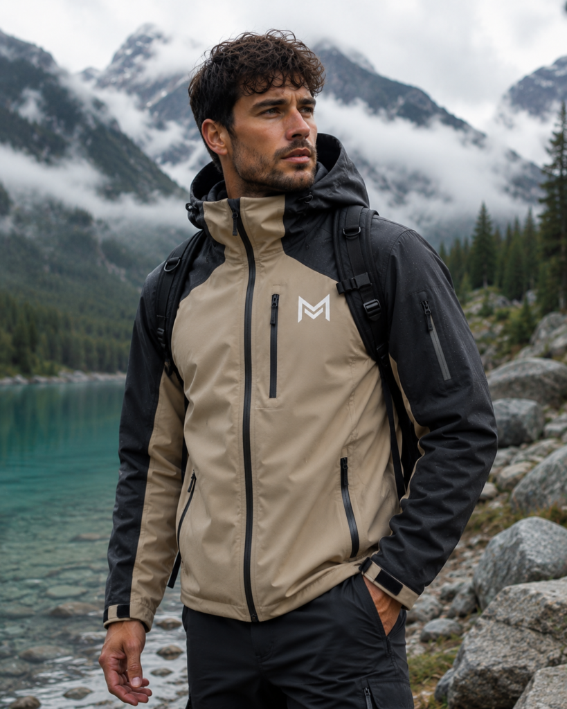 Beige Black Softshell Outdoor Jacket