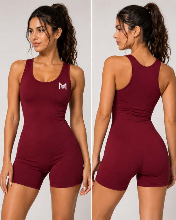 maroon racerback bodysuit romper