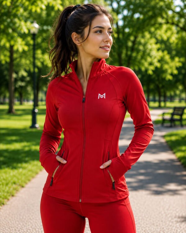 women's red athletic jacket