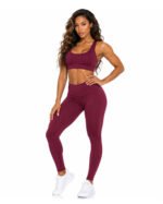 Wine Burgundy Women's Activewear set – Sports Bra & High-Waisted Leggings - Image 8