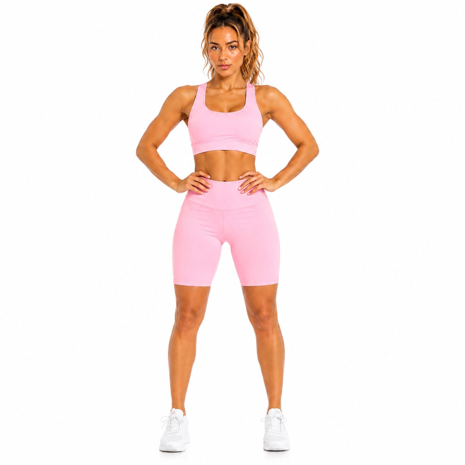 Front Image 2 Blush Pink Women's Activewear Set – Sports Bra & Short - Image 1
