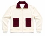 Cream women's tracksuit jacket with burgundy collar and pockets