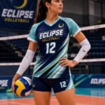 Female player wearing custom volleyball uniform