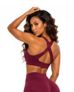 Wine Burgundy Women's Sports Bra - Premium Activewear - Image 2