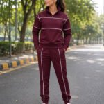 Women Wearing White Strip Brown Tracksuit